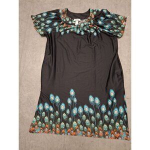 Anthony Richards Womens 0XL Peacock Feather Design Black Polyester Dress Pockets